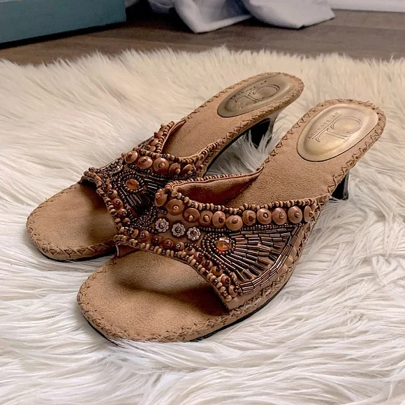 Beaded Tan Women's Sandals - Picture 1 of 7
